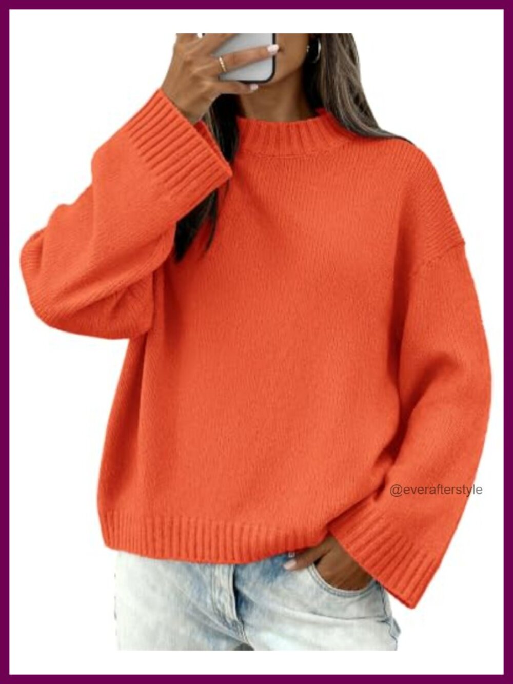 Women's Crewneck Loose Fit Knit Pullover Sweater Long Sleeve Ribbed